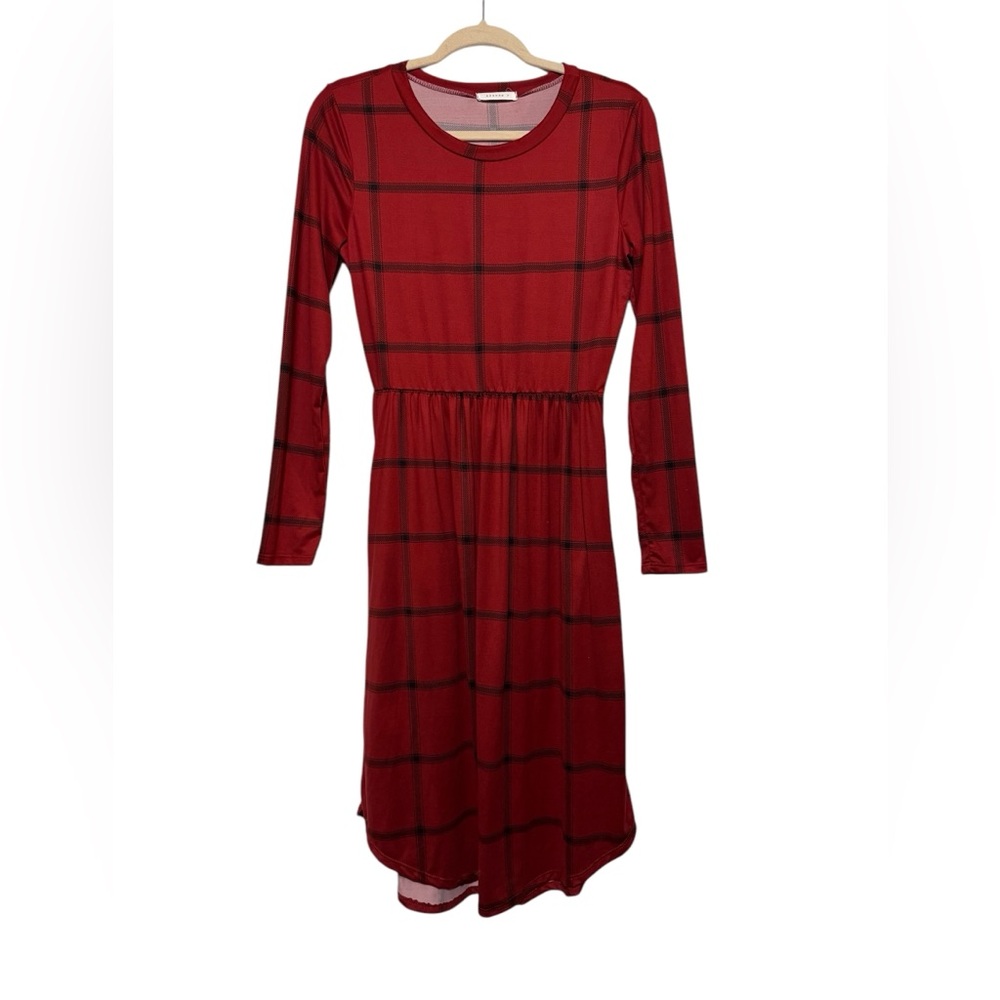 Reborn J Red Black Plaid Modest Jersey Knit‎ Midi Dress Small Christmas Hokuday
